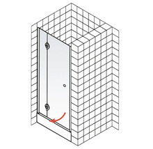 Cabine de douche avec un seul panneau de verre, fixé au mur.