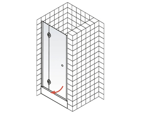 Cabine de douche avec un seul panneau de verre, fixé au mur.