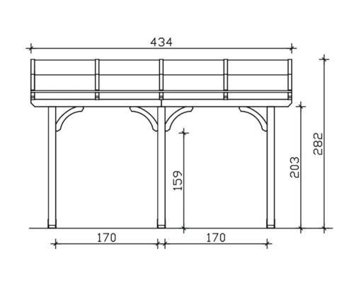 Dessin technique d''un pavillon en bois avec dimensions