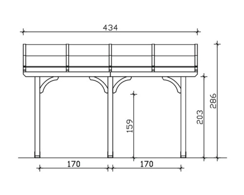 Technische Zeichnung einer Holzpergola mit Massangaben