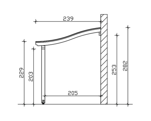 Dessin technique d''un auvent de porte d''entrée avec indications de dimensions