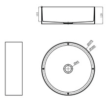 Schéma technique d''une vasque à poser avec indications de dimensions