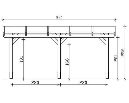 Dessin technique d''un carport avec indications de dimensions.