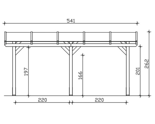 Schéma technique d''une construction en bois avec indications de dimension