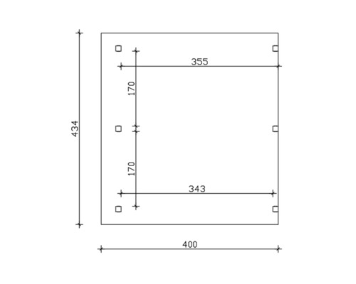 Dessin technique avec dimensions : 434, 400, 355, 343 et 170