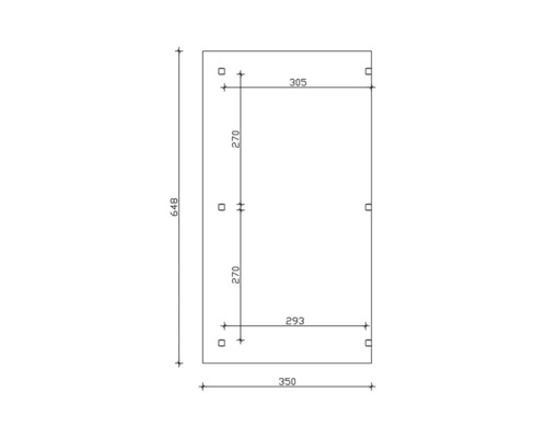 Schéma technique avec dimensions : hauteur 648, largeur 350, autres dimensions 305, 293 et 270.