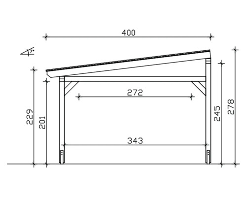 Schéma technique d''un abri avec indications de dimensions