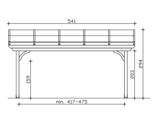 Dessin technique d''une tonnelle de jardin avec des mesures.