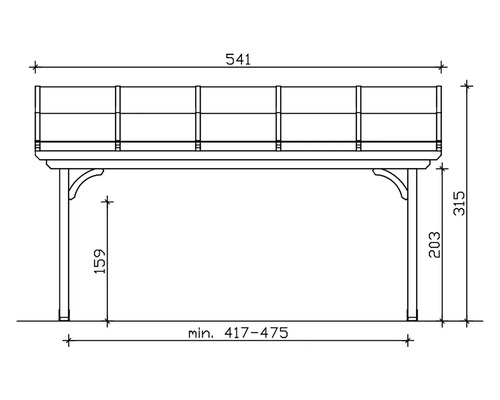 Dessin technique d''une pergola en bois avec dimensions.