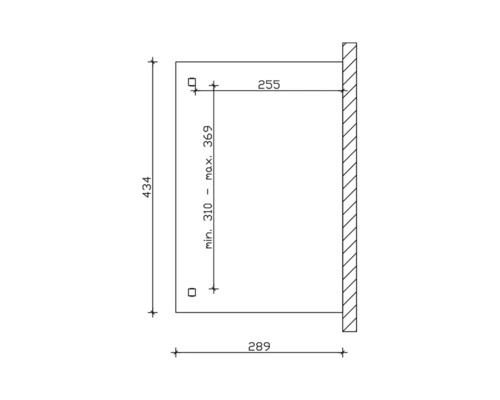 Schéma technique avec cotes d''un produit à monter au mur