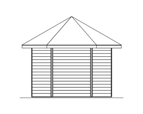 Image d''un pavillon de jardin avec des murs en bois et un toit pyramidal