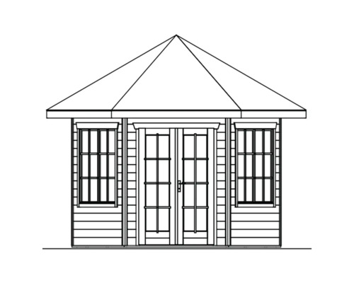 Illustration d''un abri de jardin avec porte double et fenêtres