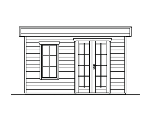 Illustration d''un abri de jardin avec fenêtre et double porte.