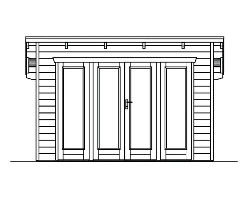 Zeichnung eines Gartenhauses mit Doppeltür