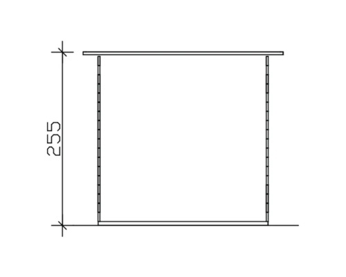 Technische Zeichnung eines Regals mit der Höhenangabe 255 Millimeter.