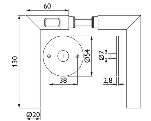 Dessin technique d''une poignée de porte avec dimensions.
