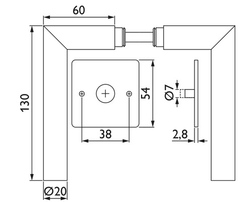 Schéma technique d''une poignée de porte avec dimensions