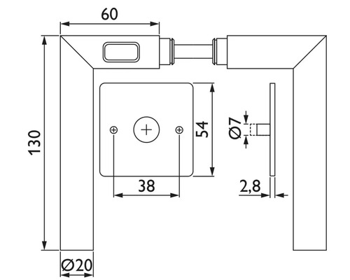 Schéma technique d''une poignée de porte avec dimensions