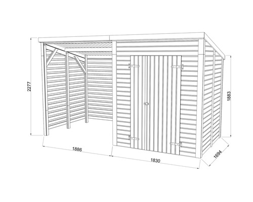Dessin technique d''un abri de jardin avec dimensions