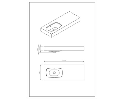 Dessin technique d''un lavabo avec des dimensions de 1210 x 460 millimètres