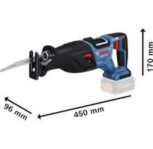 Scie sabre Bosch avec des dimensions de 450 mm de long, 96 mm de large et 170 mm de haut