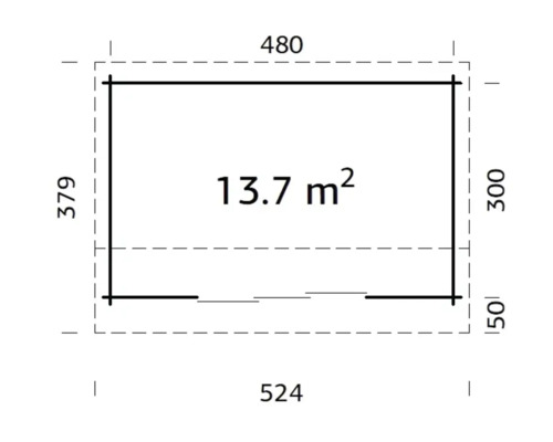 Plan avec dimensions 480 sur 379 centimètres et une superficie de 13,7 mètres carrés