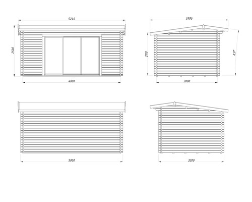 Dessin technique d''une cabane de jardin avec dimensions