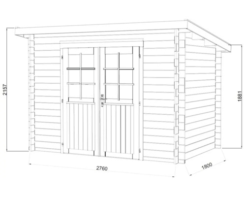 Illustration d''un abri de jardin avec dimensions.