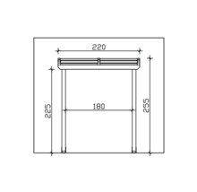 Technische Zeichnung eines Tisches mit den Maßen 220 x 180 x 255 Millimeter.