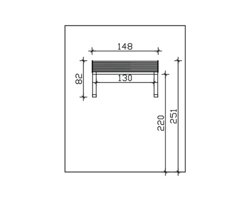 Technische Zeichnung einer Gartenbank mit Maßangaben