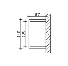 Technische Zeichnung mit Massangaben für ein Bauelement: 148 Millimeter Höhe, 130 Millimeter Innenhöhe und 87 Millimeter Tiefe.