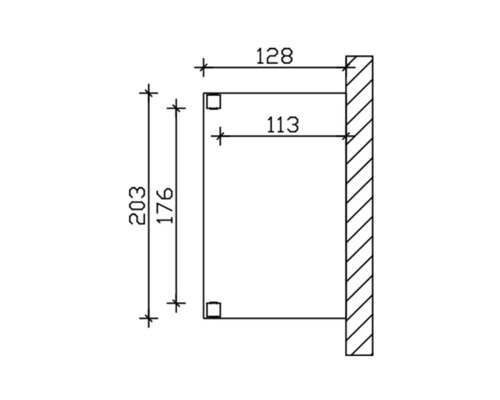 Technische Zeichnung eines Regals mit den Maßen 203, 176, 128 und 113.