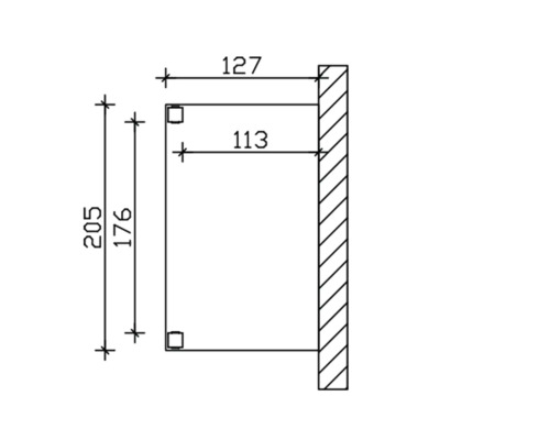 Technische Zeichnung mit Maßangaben für ein Bauelement