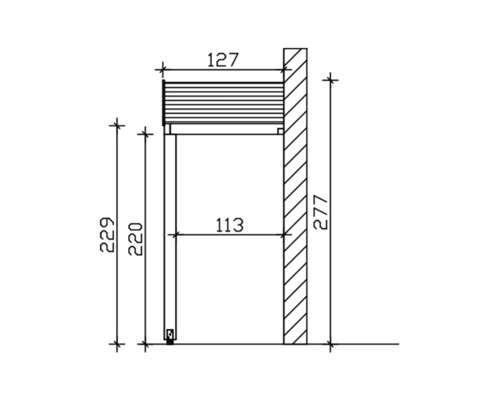 Technische Zeichnung eines Rollladens mit Maßangaben.