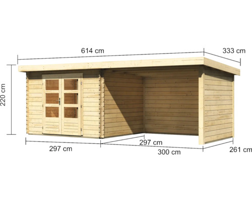Abri de jardin en bois avec double porte et espace couvert avec dimensions