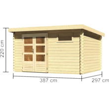 Holzgartenhaus mit Tür und Fenster, Abmessungen 387 x 297 x 220 cm