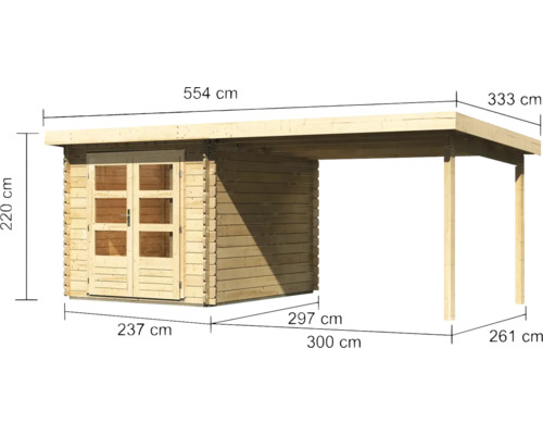 Dimensions de la cabane de jardin en bois avec abri de voiture
