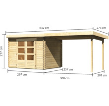 Chalet de jardin en madriers Karibu Noorvik 3 avec toit en appentis 3 m 614 x 273 cm naturel