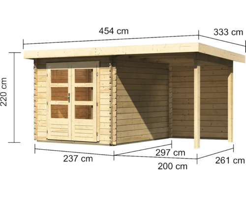 Image d''un abri de jardin en bois avec dimensions