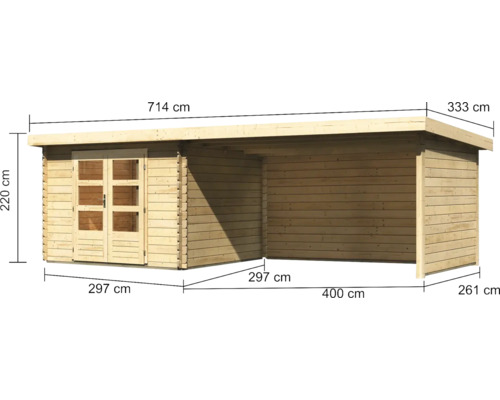 Image d''un abri de jardin avec des dimensions.