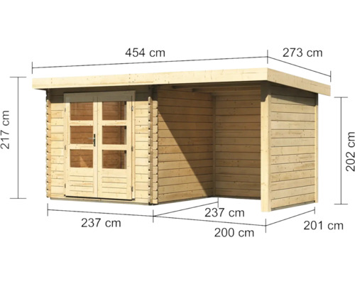 Abmessungen eines Gartenhauses aus Holz mit Doppeltür