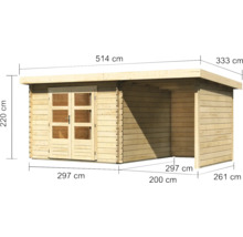 Image d''un abri de jardin en bois avec dimensions