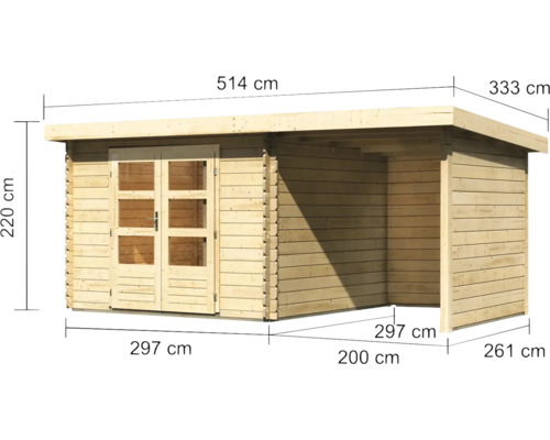 Image d''un abri de jardin en bois avec dimensions