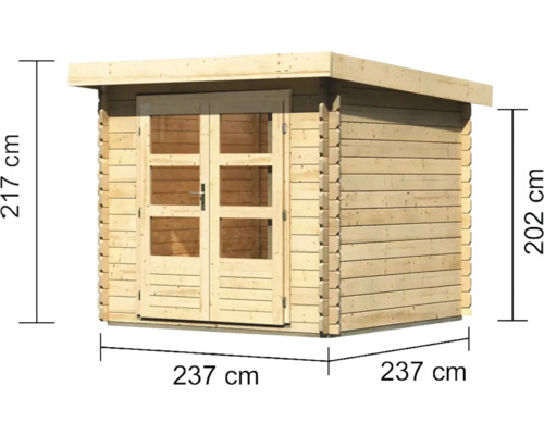 Abri de jardin en bois avec des dimensions de 237 x 237 x 217 centimètres