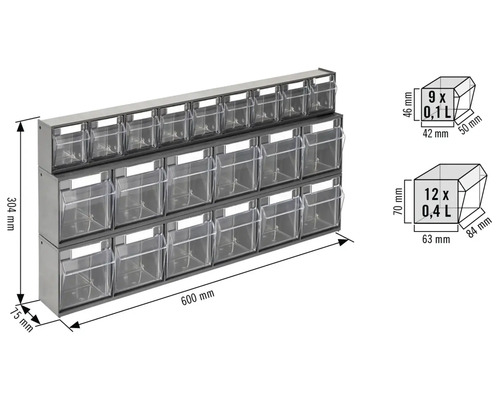 Système de rangement avec boîtes transparentes pour le stockage de petites pièces