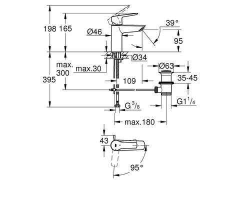 Dessin technique d''un robinet avec dimensions