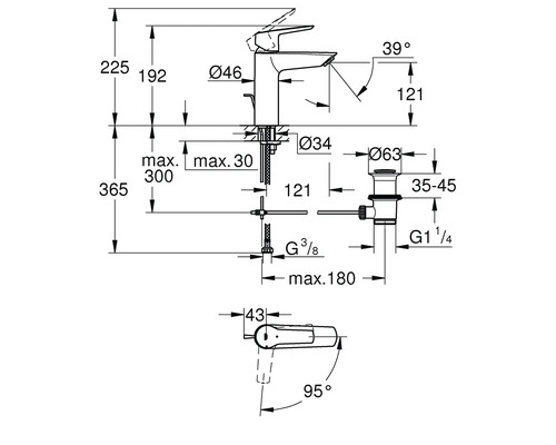 Schéma technique d''un robinet avec dimensions