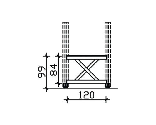 Zeichnung eines Klapptisches mit den Massen 99 und 120