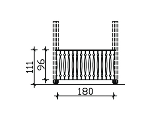 Technische Zeichnung eines Geländers mit Maßen.