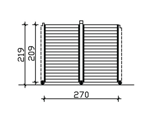 Dessin technique d''une paroi en bois mesurant 219 sur 270 centimètres.